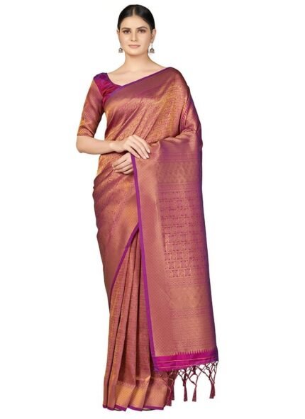 Magenta Kanchipuram Silk Zari Woven Saree Festive Wear